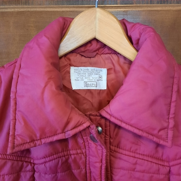 Vintage Sears red burgundy snap closure western quilted puffer vest size medium - Picture 4 of 12